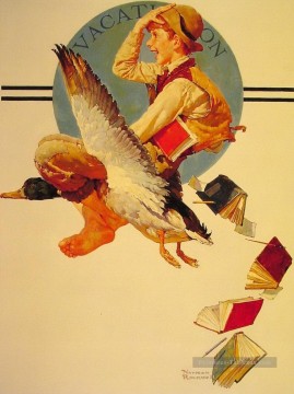 Norman Rockwell Painting - vacation boy riding a goose 1934 Norman Rockwell